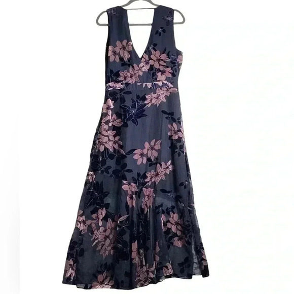 Sam Edelman Burnout Velvet Maxi Dress Size 8 Floral Purple& Blue - Picture 7 of 14